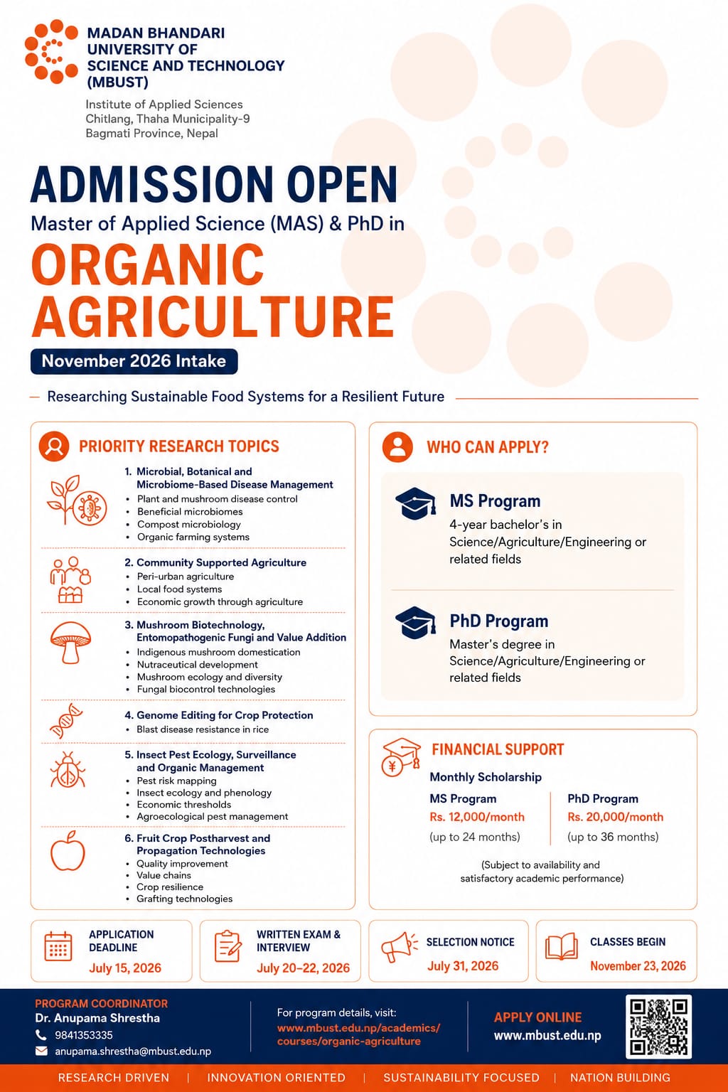 <p><strong>PhD Program:</strong></p>
<p>Master's degree in Engineering/Technology/Science/Architecture or other relevant fields<br>from recognized universities with CGPA of 3.0/4.0 (or international equivalent).</p>
<p><strong>MAS Program:</strong></p>
<p>Four-year Bachelor's degree in Science/ Engineering/ Technology or<br>other relevant fields from recognized universities with CGPA of 2.75<br>out of 4.0 (or international equivalent)</p>